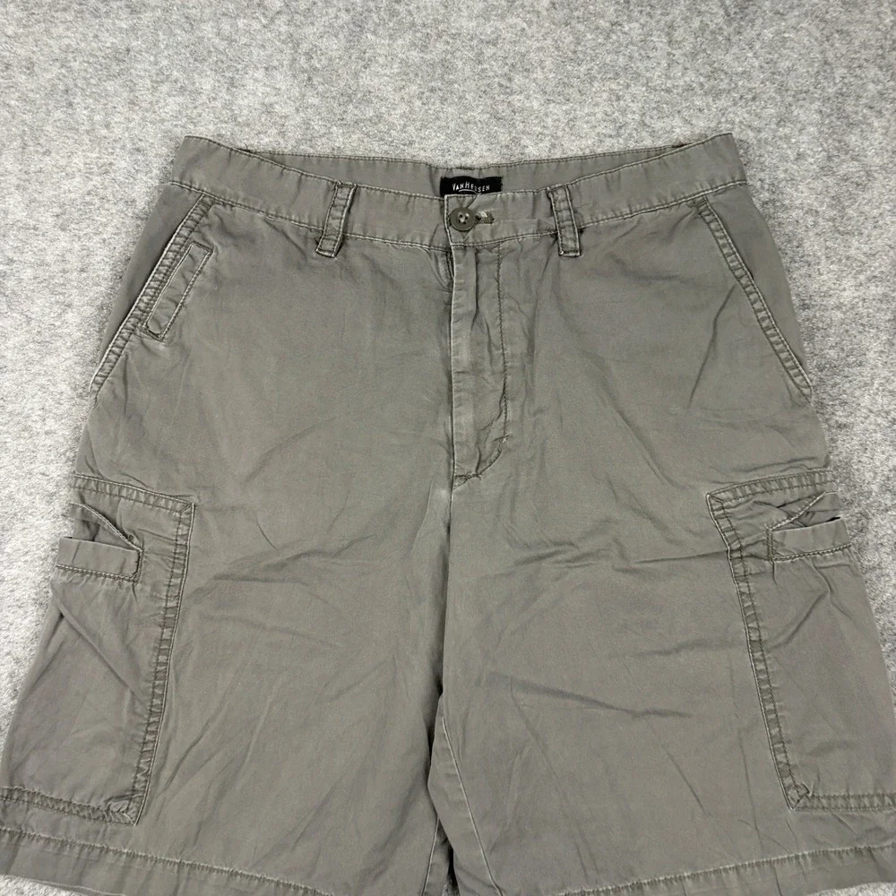 Y2K Van Heusen Cargo Shorts Mens‎ 32 Gray Cotton Casual Outdoor Hiking Utility